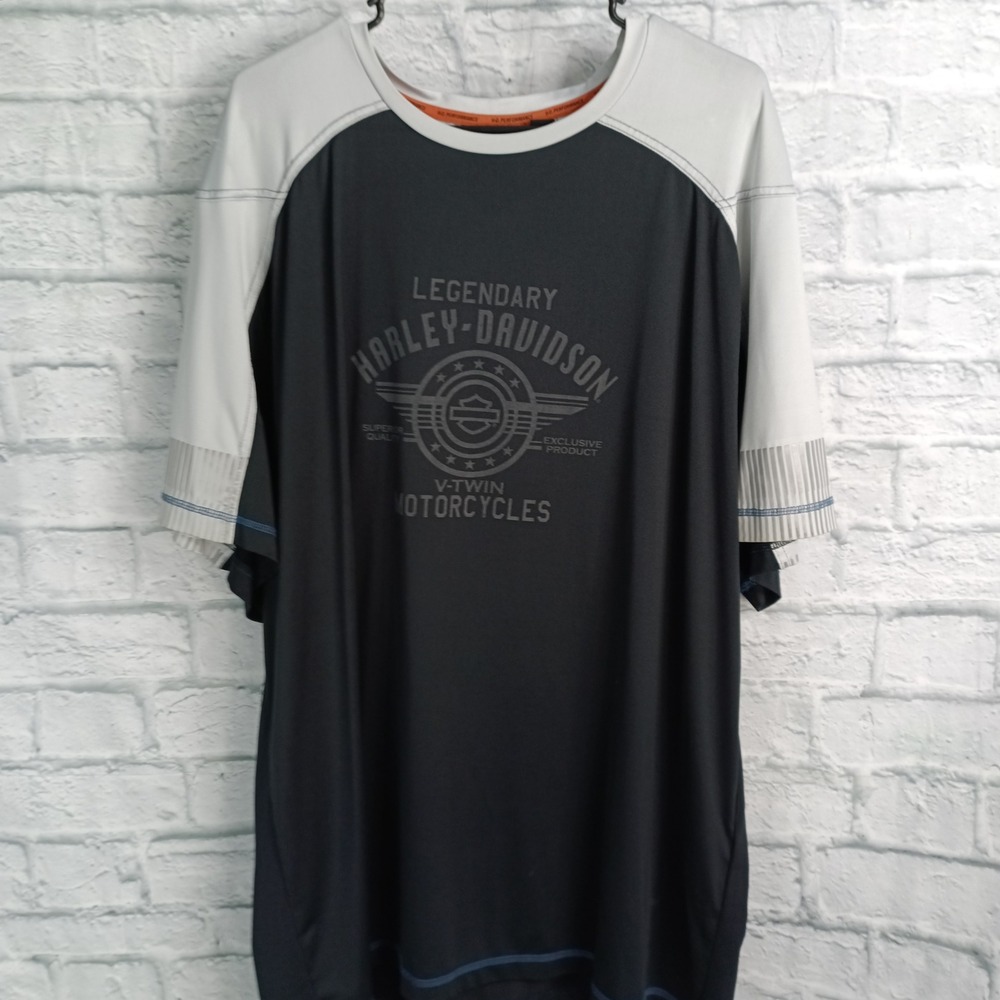 Harley-Davidson Mens 2XL H-D Performance Shirt Black Gray Graphic Short Sleeve